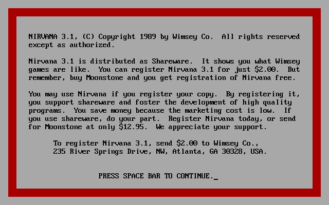 Nirvana (DOS) screenshot: Title screen.