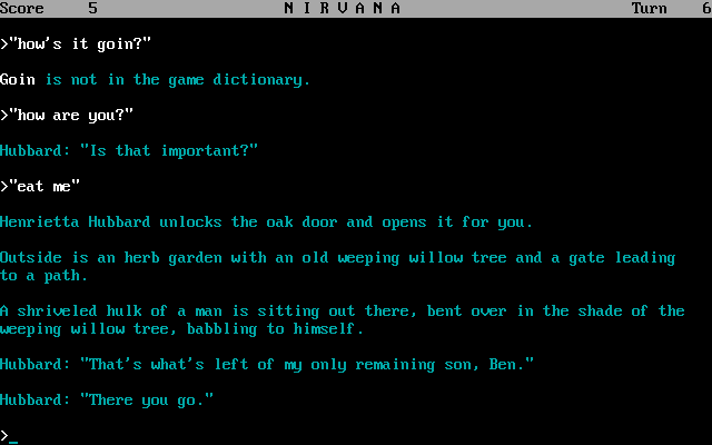Nirvana (DOS) screenshot: Speaking in the game is quite naturalistic.