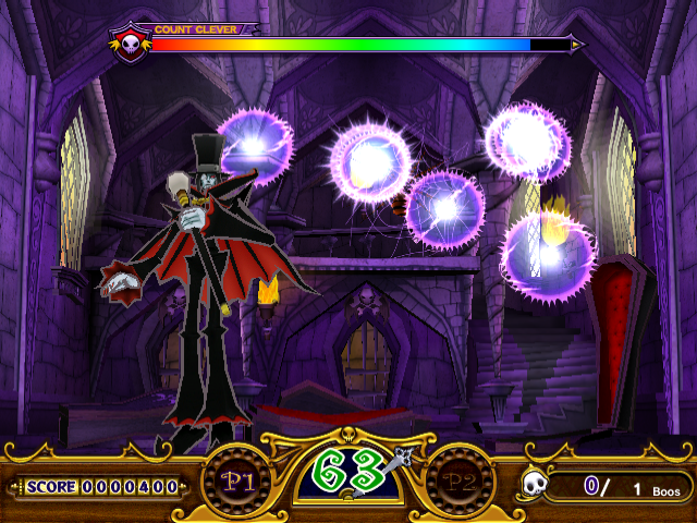 Manic Panic Ghosts (Arcade) screenshot: Another boss fight against a vampire