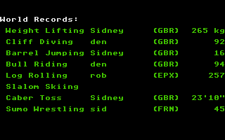 World Games (Atari ST) screenshot: World records