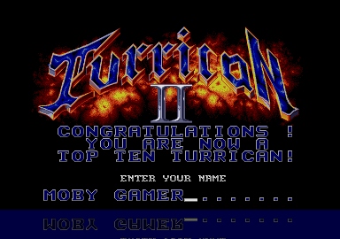 Turrican II: The Final Fight (Atari ST) screenshot: High score entry