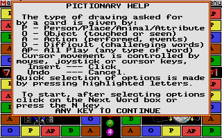 Pictionary: The Game of Quick Draw (Atari ST) screenshot: Help screen