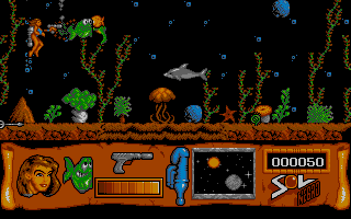 Sol Negro (Atari ST) screenshot: Floating around underwater.