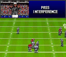 Bill Walsh College Football (SNES) screenshot: Ref calls a penalty.