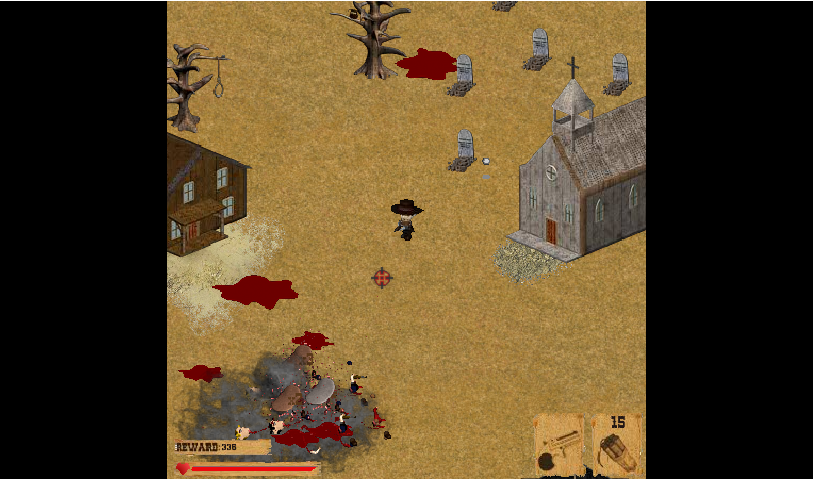 Bounty Killers (Browser) screenshot: Killing some bad guys with a stick of dynamite.