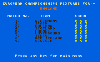 England Team Manager (Atari ST) screenshot: Championship fixtures