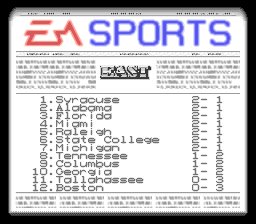 Bill Walsh College Football (SNES) screenshot: Standings
