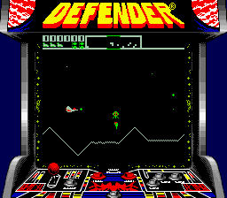 Arcade Classic 4: Defender/Joust (Game Boy) screenshot: Save the human, Defender!