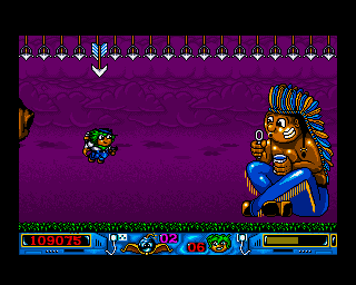 Videokid (Amiga) screenshot: Yes, the Indians spend all day doing nothing but blow bubbles to kill their intruders with