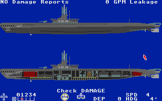 Silent Service (Atari ST) screenshot: Damage report