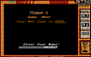 Bombuzal (Atari ST) screenshot: Game over