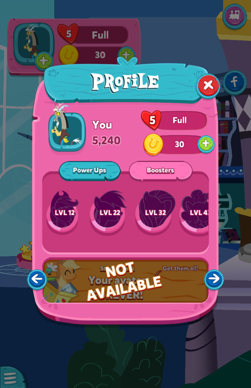 My Little Pony: Puzzle Party (Android) screenshot: Checking out our player profile