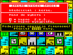EkoBiznes (ZX Spectrum) screenshot: The penalty for suspicious transactions