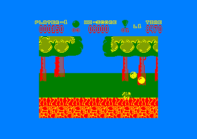 Hoppin' Mad (Amstrad CPC) screenshot: If any ball touches an inhabitant, it will be punctured