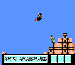 Super Mario Bros. 3 (NES) screenshot: Flying around in Tanuki suit