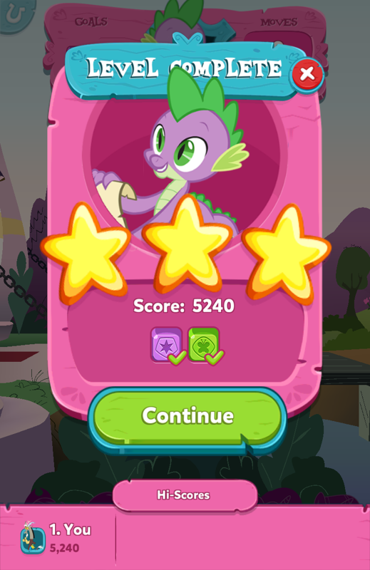 My Little Pony: Puzzle Party (Android) screenshot: Level successfully completed, a star rating is awarded