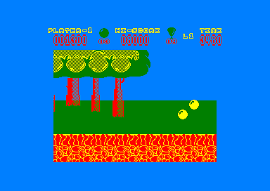 Hoppin' Mad (Amstrad CPC) screenshot: Nine balloons down... one to go