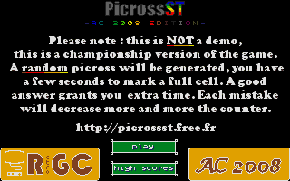PicrossST: AC 2008 Edition (Atari ST) screenshot: Title screen