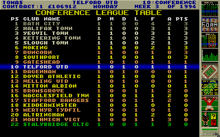 Premier Manager 2 (Atari ST) screenshot: League table