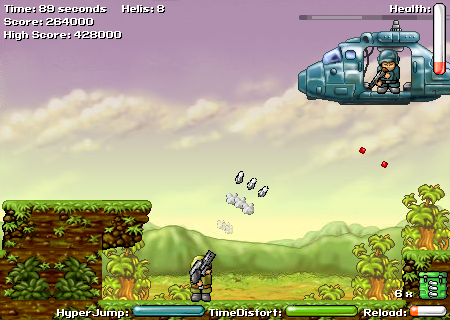 Heli Attack 2 (Browser) screenshot: Firing with the triple rocket launcher.