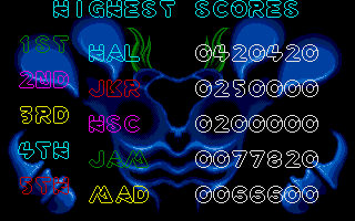 Space Gun (Atari ST) screenshot: The high score table