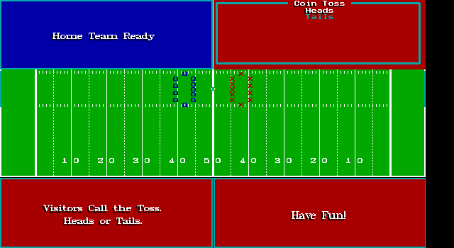 Cunning Football (DOS) screenshot: The coin toss.