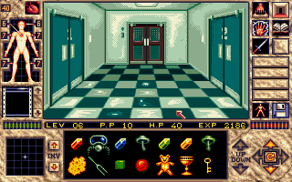 Elvira II: The Jaws of Cerberus (Amiga) screenshot: Most of the game takes place in these three movie-studios.You will have to visit the insect-infested spider-tunnels, a haunted house, and a graveyard, with catacombs underneath a church.
