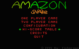 Amazon Snake (DOS) screenshot: When a key is pressed the game's main menu is displayed