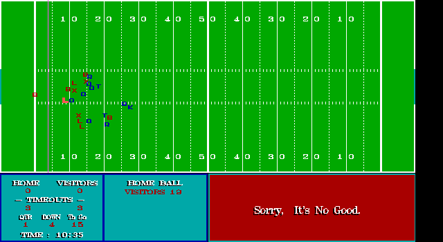Cunning Football (DOS) screenshot: Don't apologise to me, it's your loss!