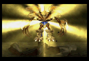 Shining the Holy Ark (SEGA Saturn) screenshot: Tower of Illusion ~ The master of the Tower of Illusion: Blader. On the topmost floor the group will find the High Priest who will proceed with the ceremony of evolution.