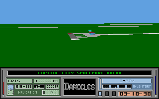 Damocles: Mercenary II (Atari ST) screenshot: Approaching the second city's space port