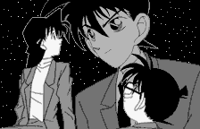 Meitantei Conan: Majutsushi no Chōsenjō! (WonderSwan) screenshot: Ran remembers Shin'ichi... as does Conan...
