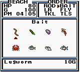 Legend of the River King 2 (Game Boy Color) screenshot: Bait