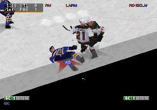 NHL Blades of Steel 2000 (PlayStation) screenshot: No fighting please. Good boys.