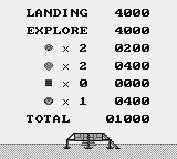 Lunar Lander (Game Boy) screenshot: Stage summary