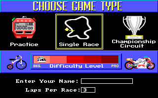 The Cycles: International Grand Prix Racing (Amiga) screenshot: Choose Game Type