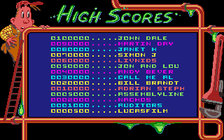 Pipe Dream (Atari ST) screenshot: The high score table