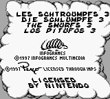 The Smurfs' Nightmare (Game Boy) screenshot: Title screen and copyright information