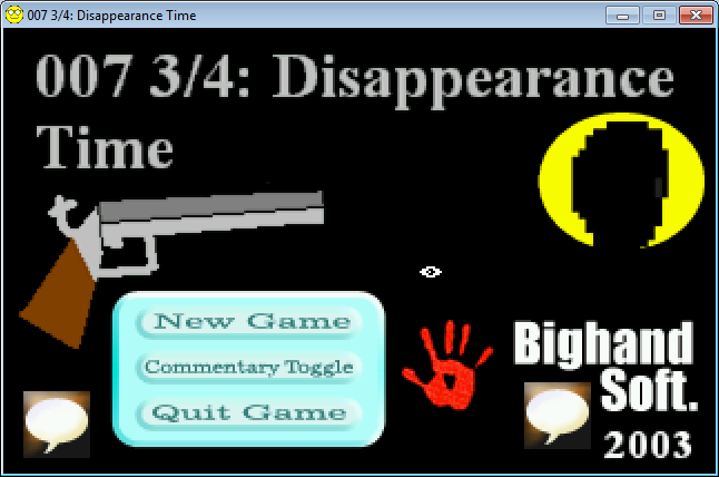 007 3/4: Disappearance Time (Windows) screenshot: Title and Main Menu