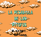 The Smurfs' Nightmare (Game Boy Color) screenshot: Title and main menu (Spanish)