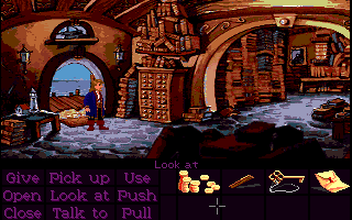 Monkey Island 2: LeChuck's Revenge (Amiga) screenshot: The library on Phatt Island. (Monkey Island 2 Lite Mode)