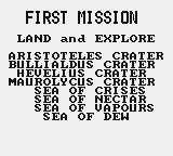 Lunar Lander (Game Boy) screenshot: First lunar mission