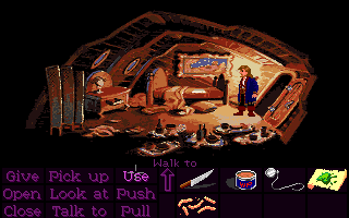 Monkey Island 2: LeChuck's Revenge (Amiga) screenshot: In Largo's room. (Monkey Island 2 Lite Mode)