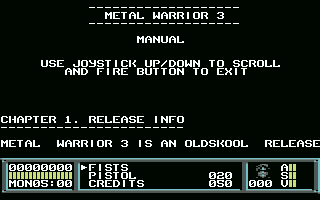 Metal Warrior 3 (Commodore 64) screenshot: Some instructions