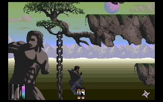 Shadow of the Beast III (Amiga) screenshot: After helping the bird, it lets me ride on its back.