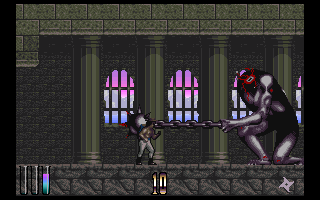 Shadow of the Beast III (Amiga) screenshot: This hideous creature hits me with his spiked ball!