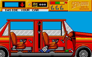Seymour Goes to Hollywood (Atari ST) screenshot: Inside the car