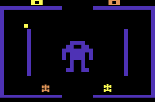 Indy 500 XE (Atari 2600) screenshot: Crash n' score around the Robotron.