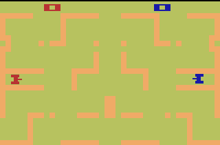 Combat Redux (Atari 2600) screenshot: A complex tank maze