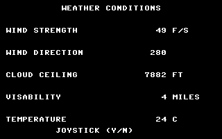 Shuttle Simulator (Commodore 64) screenshot: Weather forecast